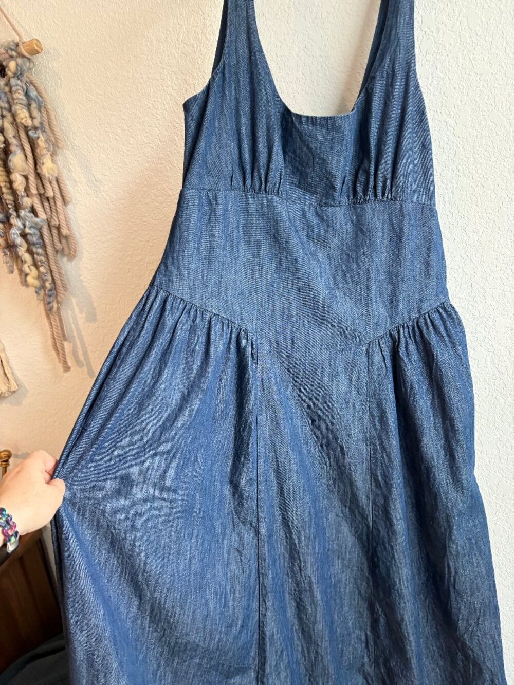GAP Shirred Maxi Dress Medium Indigo - Has Pockets!